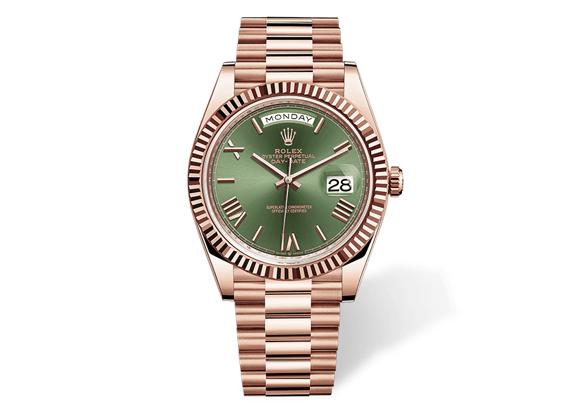 Rolex Day-Date rose gold luxury watch, an example of a luxury watch available to win on BidSlam